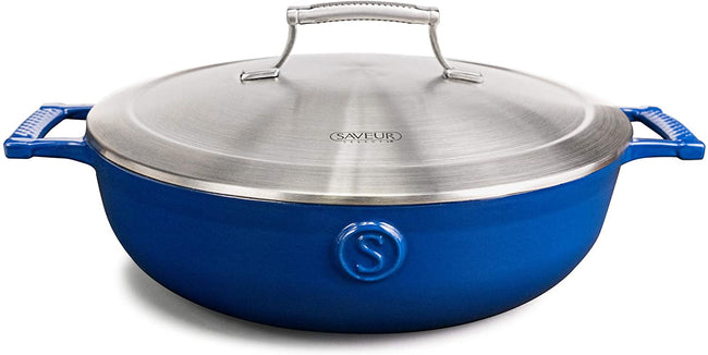 Saveur Selects Voyage Series Enamelled Cast Iron Braiser with Double Walled Insulating Lid - 30cm